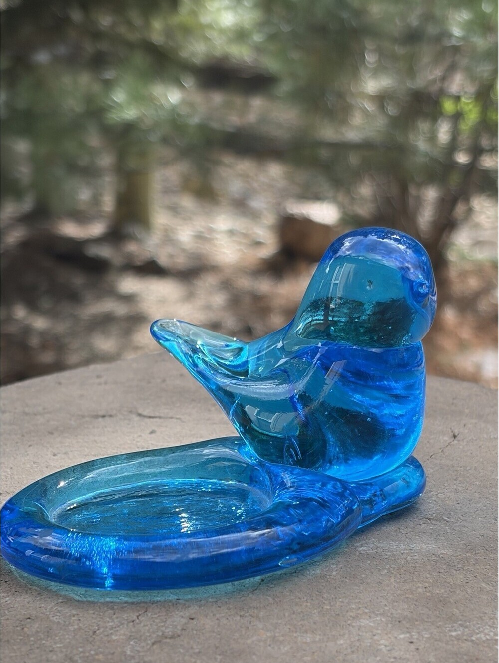 Vtg Bluebird of Happiness Candle Holder Glass Signed 1994